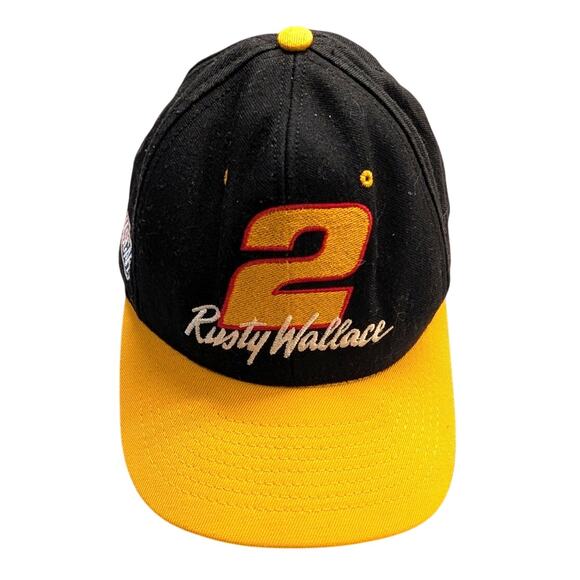 Rusty Wallace 2 Baseball Cap Embroidered Nascar Nutmeg snapback hat yellow black - Picture 1 of 7